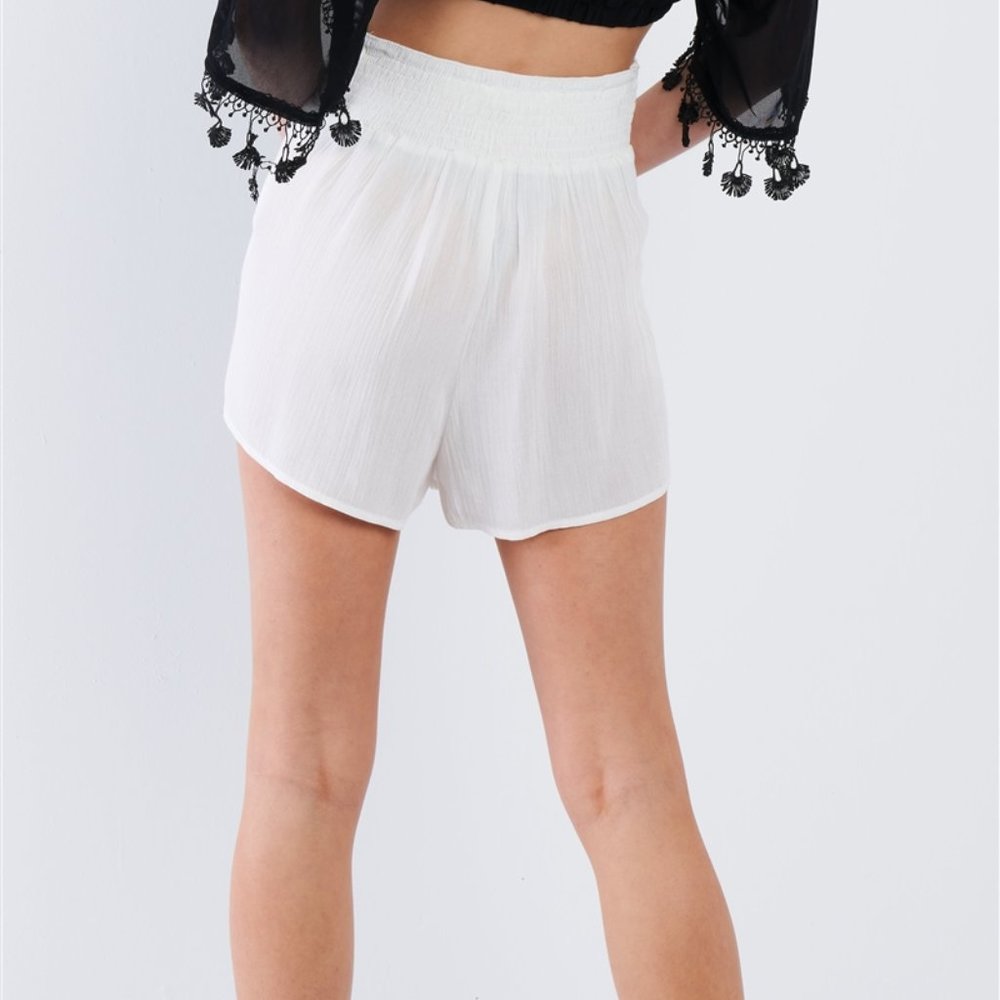 Off-White Boho Chic Wrap Sheer Mini Shorts - Picture 4 of 5